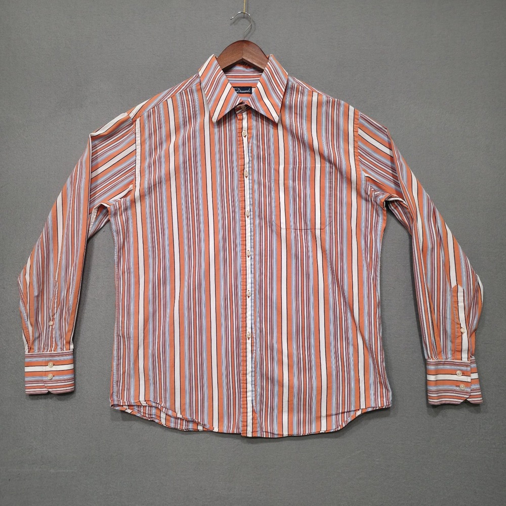 7‎ Diamonds Men's Orange Striped Long Sleeve Button Up Shirt Size XL